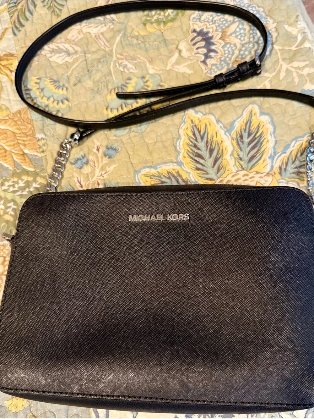 Michael Kors Black Saffiano Leather Crossbody Bag Jet Set Large